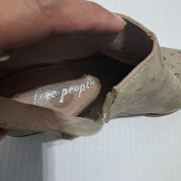 Free People Aquarian Studded Leather Distressing Suede Ankle Boots Taupe Size 6 - Picture 9 of 17